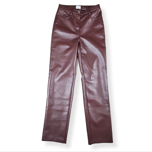 NWOT Aritzia Wilfred Melina Vegan Leather Pants Straight Leg Burgundy Size 4 - Picture 8 of 14